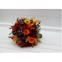 Burgundy orange purple flowers. Sunflowers bridal round bouquet. Faux fall wedding arrangement .Bridesmaid bouquet. 5385