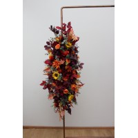Sunflowers floral arch arrangement .Burgundy orange purple flowers. Fall archway. Faux wedding flower decor . Pergola flowers Fireplace flowers. 5385