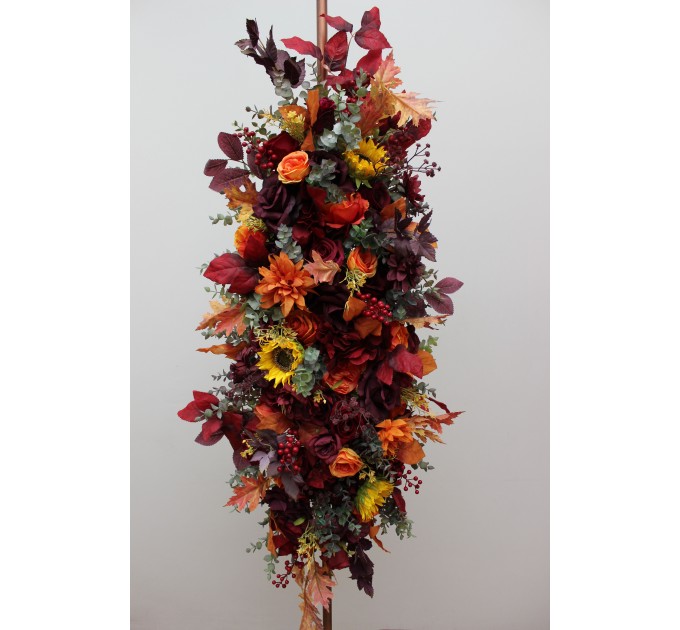 Sunflower Floral Arch Arrangement | Burgundy, Orange & Purple Fall Wedding Decor