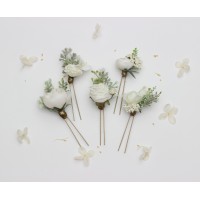  Set of 5 hair pins in white ivory cream color scheme. Flower hair pins. Hair accessories.Wedding  flower accessories. Bridesmaid gift.  5021-1-2