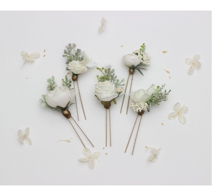 Set of 5 Hair Pins in White, Ivory & Cream | Wedding Flower Accessories