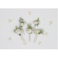  Set of 5 hair pins in white ivory cream color scheme. Flower hair pins. Hair accessories.Wedding  flower accessories. Bridesmaid gift.  5021-1-2