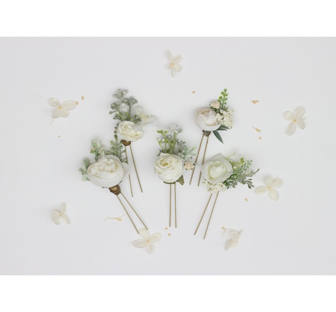 Set of 5 Hair Pins in White, Ivory & Cream | Wedding Flower Accessories