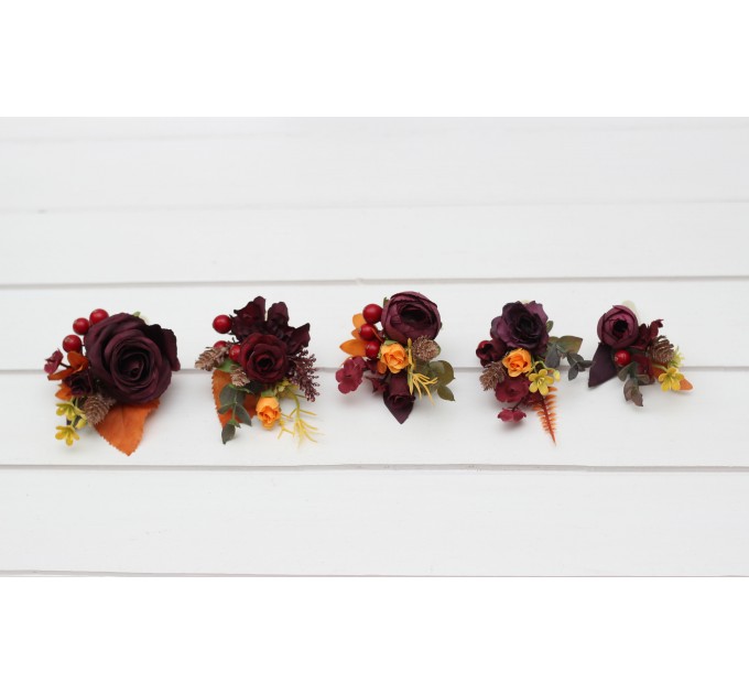 Purple, Burgundy & Orange Sunflower Wedding Boutonnieres & Corsages