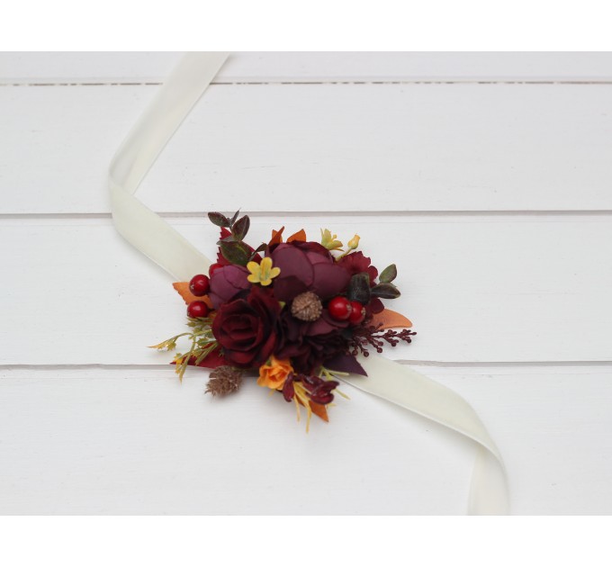 Purple, Burgundy & Orange Sunflower Wedding Boutonnieres & Corsages