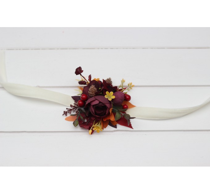 Purple, Burgundy & Orange Sunflower Wedding Boutonnieres & Corsages