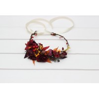 Purple burgundy orange flower crown. Sunflower headband. Fall wedding. Flower girl crown. Wedding floral crown. 5385