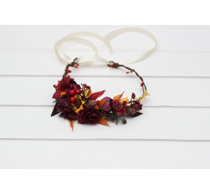 Purple, Burgundy & Orange Flower Crown | Sunflower Headband for Fall Weddings
