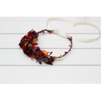 Purple burgundy orange flower crown. Sunflower headband. Fall wedding. Flower girl crown. Wedding floral crown. 5385