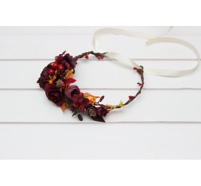 Purple, Burgundy & Orange Flower Crown | Sunflower Headband for Fall Weddings