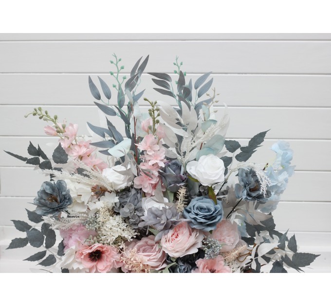 Standing Flowers in Dusty Blue, Blush Pink & White | Wedding Aisle & Floor Flowers
