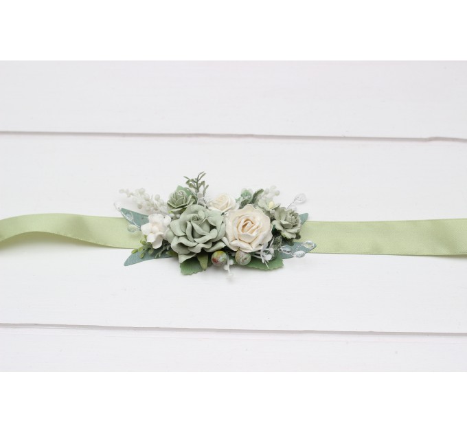 Sage Green, White & Ivory Wedding Belt | Floral Sash for Flower Girl