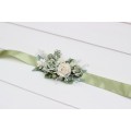 Sage Green, White & Ivory Wedding Belt | Floral Sash for Flower Girl