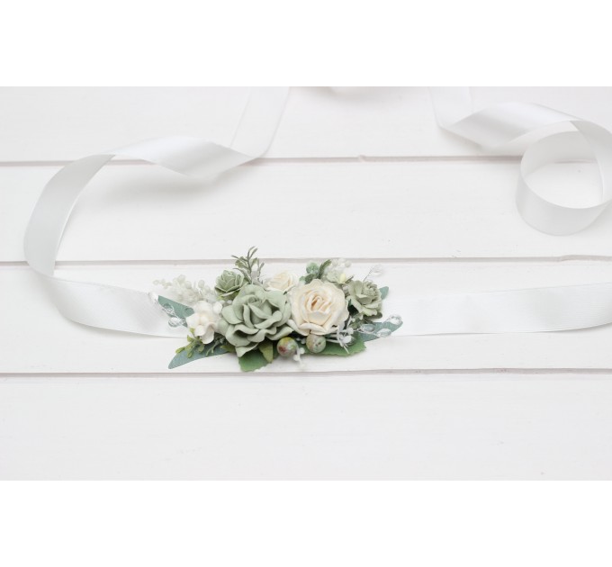 Sage Green, White & Ivory Wedding Belt | Floral Sash for Flower Girl