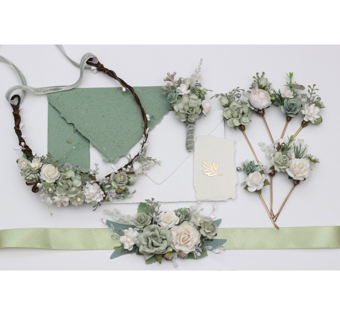 Sage Green, White & Ivory Wedding Belt | Floral Sash for Flower Girl