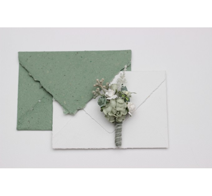 Wedding Boutonniere in Sage Green, White & Ivory | Groom & Prom Accessories