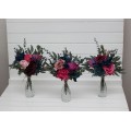 Simple Wedding Table Flowers in Navy Blue, Purple, Magenta & Teal | Mini Vases & Centerpieces