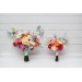 Colorful Bridal Bouquet – Orange, Peach, Dusty Blue, Ivory, and Pink Faux Flowers