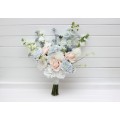 Dusty Blue, White & Blush Pink Bridal Bouquet | Faux Wedding Flowers