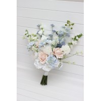 Dusty blue white blush pink bridal bouquet.  Faux flowers. Wedding bouquet. 5393