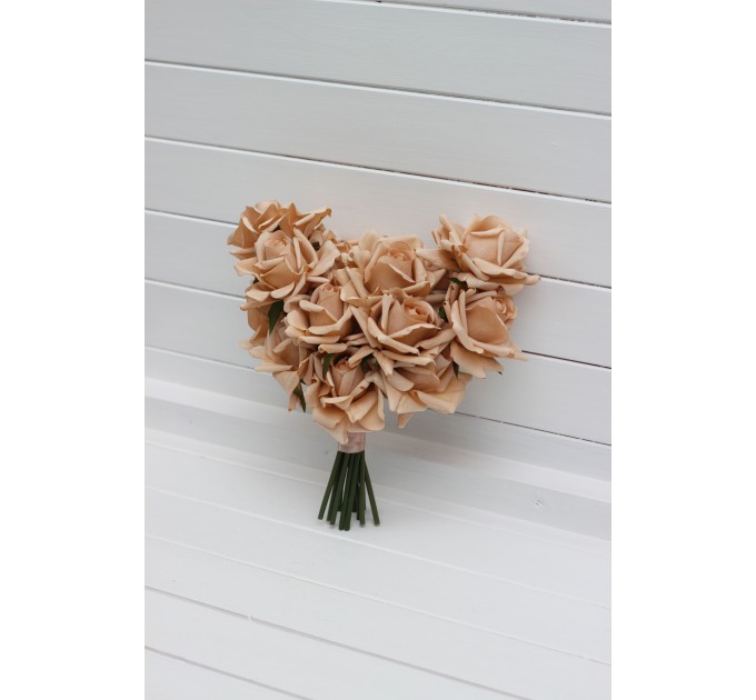 Real Touch Mocha Mousse Bridal Heart Bouquet | One-of-a-Kind Rose Wedding Bouquet