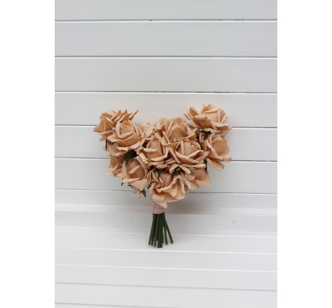 Real Touch Mocha Mousse Bridal Heart Bouquet | One-of-a-Kind Rose Wedding Bouquet