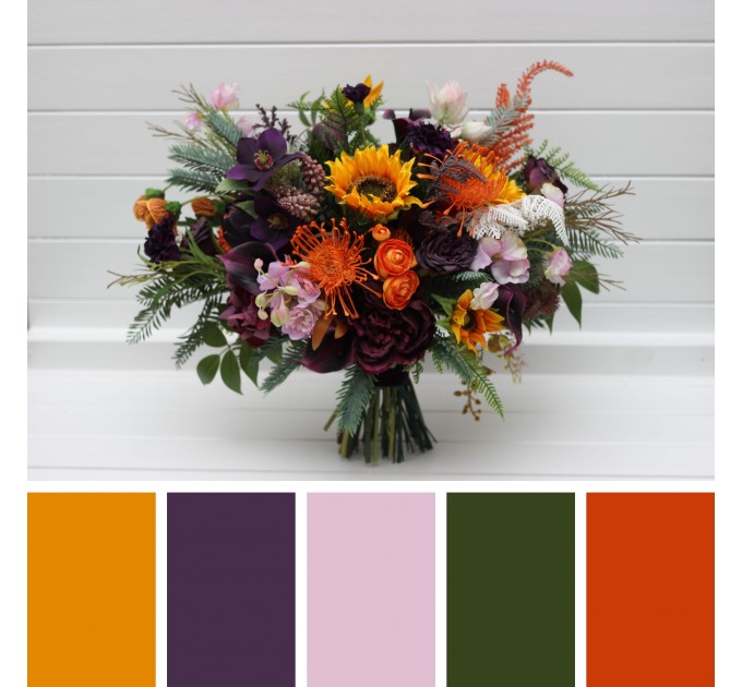 Luxury Sunflower & Calla Lily Bridal Bouquet in Orange, Deep Purple & Pink