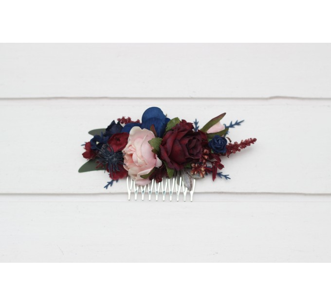 Flower Comb in Navy Blue, Blush Pink & Burgundy | Wedding Hair Accessories