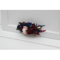 Flower comb in navy blue blush pink burgundy color scheme. Wedding accessories for hair. Bridal flower comb. Bridesmaid floral clip. 5022-1