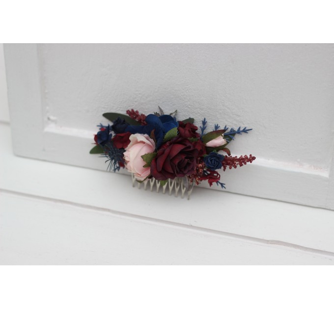 Flower Comb in Navy Blue, Blush Pink & Burgundy | Wedding Hair Accessories
