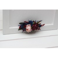 Flower comb in navy blue blush pink burgundy color scheme. Wedding accessories for hair. Bridal flower comb. Bridesmaid floral clip. 5022-1