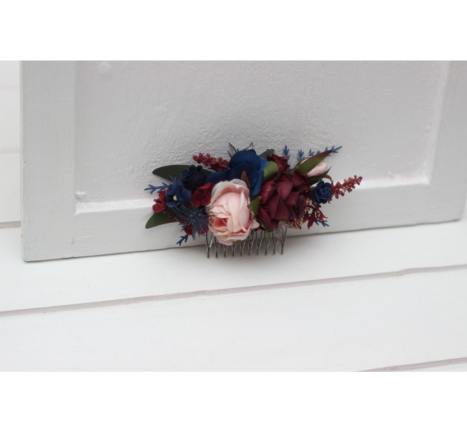 Flower Comb in Navy Blue, Blush Pink & Burgundy | Wedding Hair Accessories