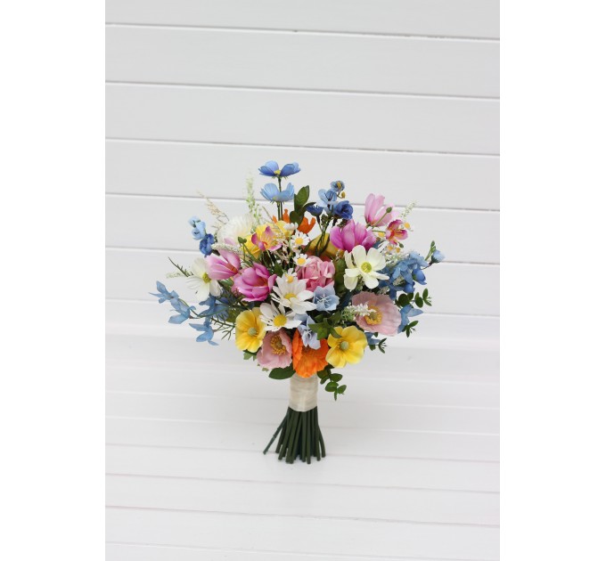 Wildflower Bouquet in Blue, White, Magenta, Yellow & Pink | Spring & Summer Wedding Flowers