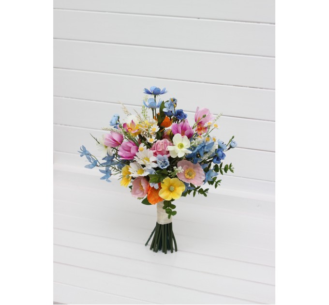 Wildflower Bouquet in Blue, White, Magenta, Yellow & Pink | Spring & Summer Wedding Flowers