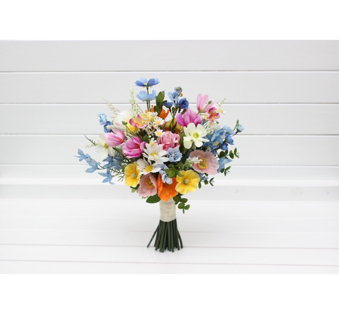 Wildflower Bouquet in Blue, White, Magenta, Yellow & Pink | Spring & Summer Wedding Flowers