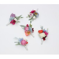 Colorful boutonnieres. Orange peach dusty blue ivory pink wedding accessories. Summer wedding . Wildflowers buttonholes. 5367
