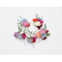 Colorful boutonnieres. Orange peach dusty blue ivory pink wedding accessories. Summer wedding . Wildflowers buttonholes. 5367