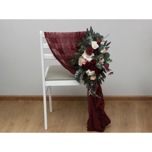 Aisle flowers in burgundy and blush pink color scheme. Chair flowers. Sign flowers. Marker flowers.  Flowers for wedding decor. 5036-1