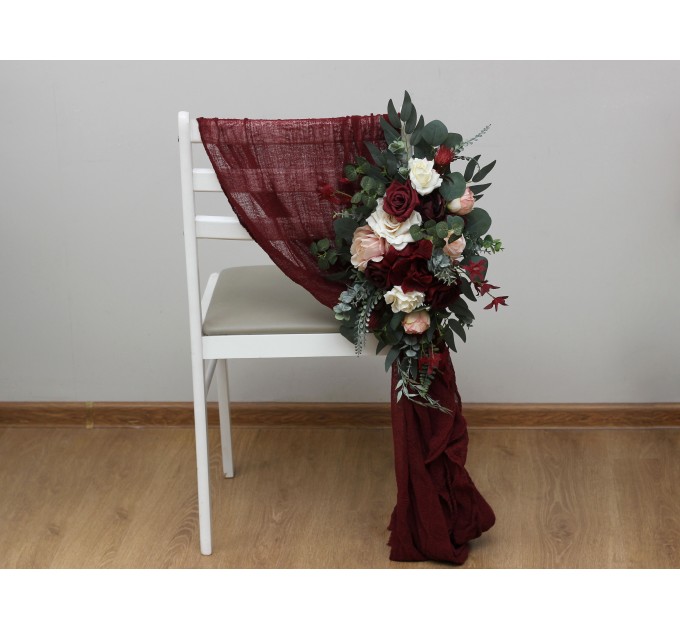 Aisle Flowers in Burgundy & Blush Pink | Wedding Chair & Marker Flowers
