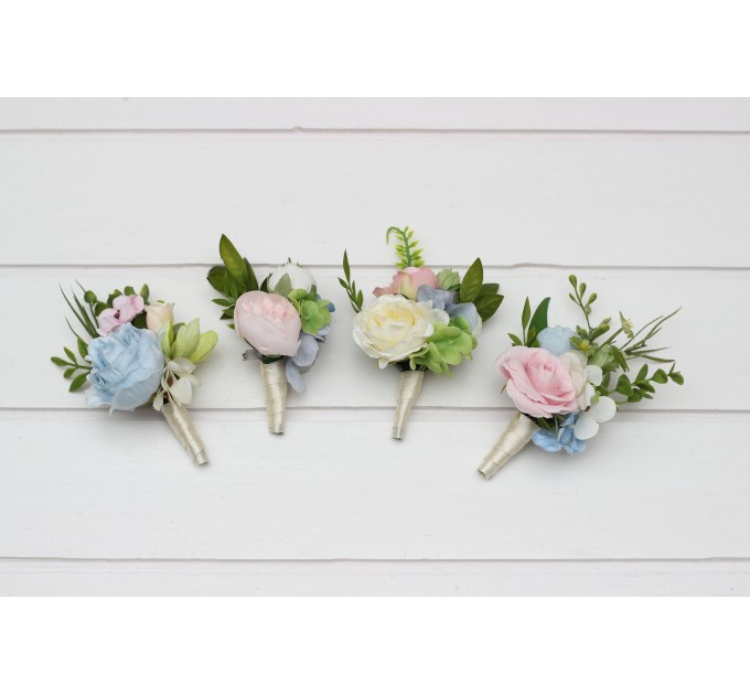 Wedding Boutonnieres in Green, Yellow, Pink & Dusty Blue | Floral Accessories
