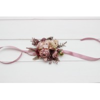  Wedding boutonnieres and wrist corsage  in beige brown mocha burgundy color scheme. Flower prom accessories. 5215
