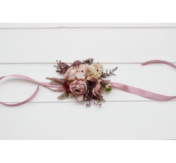Wedding Boutonnieres & Wrist Corsages in Beige, Brown, Mocha & Burgundy | Prom Flower Accessories