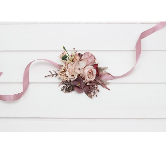 Wedding Boutonnieres & Wrist Corsages in Beige, Brown, Mocha & Burgundy | Prom Flower Accessories