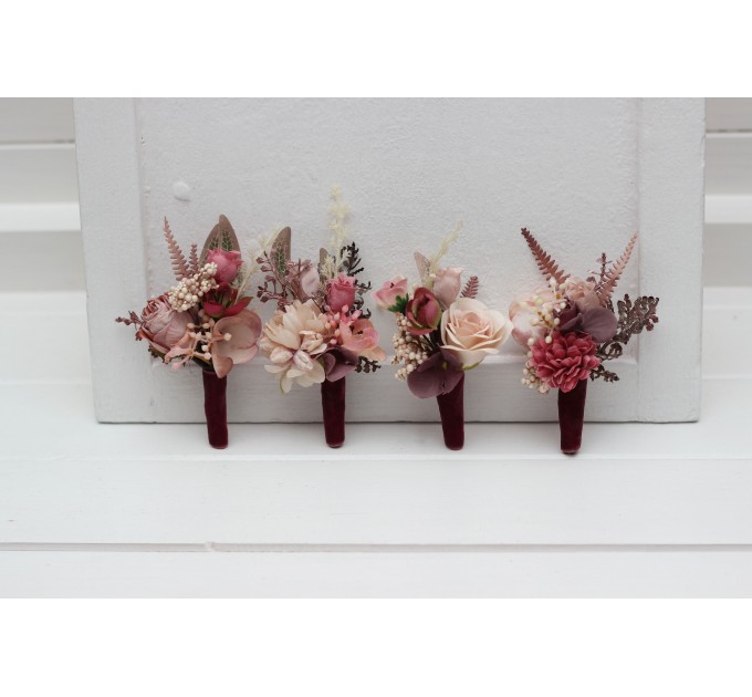 Wedding Boutonnieres & Wrist Corsages in Beige, Brown, Mocha & Burgundy | Prom Flower Accessories