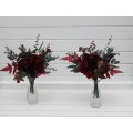 Simple Wedding Table Flowers in Burgundy & Dark Green | Mini Vases & Centerpieces
