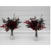 Simple Wedding Table Flowers in Burgundy & Dark Green | Mini Vases & Centerpieces