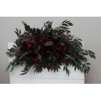  Flower arch arrangement in moody burgundy colors.  Arbor flowers. Floral archway. Faux flowers for wedding arch. 5230
