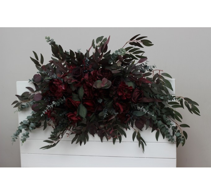 Flower Arch Arrangement in Moody Burgundy | Wedding Arbor & Floral Archway