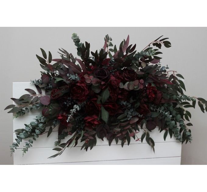 Flower Arch Arrangement in Moody Burgundy | Wedding Arbor & Floral Archway