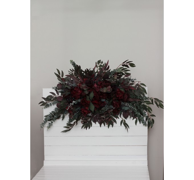 Flower Arch Arrangement in Moody Burgundy | Wedding Arbor & Floral Archway